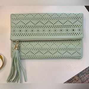 Faux Leather Large Foldover Clutch Handbag